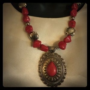 Citrine Southwest beaded pendant necklace